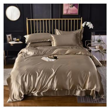 Imagem de Jogo de cama de cetim raiom de alta qualidade para casa, conjunto de capa de edredom de casal solteiro de luxo King Queen, sem lençóis, cama de luxo em uma bolsa (E tamanho casal 3 peças)