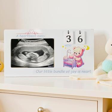 Imagem de Etenpo Moldura de ultrassom, moldura de ultrassom, foto de ultrassom de 23 x 12,7 cm para anúncios de gravidez, presentes de nova mãe, presentes de revelação de gênero (urso)