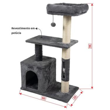 Imagem de Arranhador de gato luxuoso, multifuncional com casa, cama de pelúcia, poleiro e brinquedos