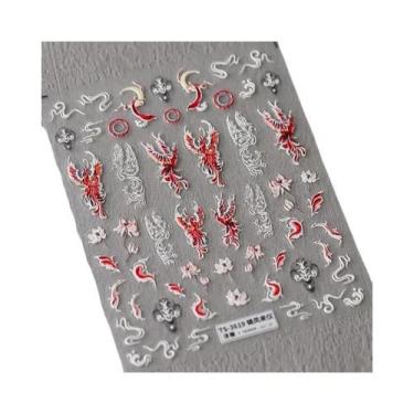 Imagem de Adesivos De Unha 5D Borboleta Vermelha Fênix Andorinha Decalques De Ma