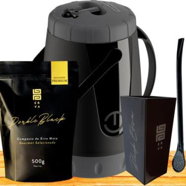 Imagem de Kit Para Tereré Garrafa Lisa+Black Erva Mate 500g+Copo Quadrado Acríli