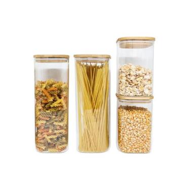 Imagem de Potes de Mantimentos Quad 1900/1100ml C/Tampa Bambu - 4 Pçs Oikos, U, 