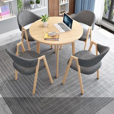 Imagem de Mesa de recepção e cadeiras de conferência, conjunto de mesa de jantar para 4, conjunto de mesa de jantar redonda e cadeira, com 1 mesa e 4 cadeiras, economia de espaço, fácil de montar, para sala de