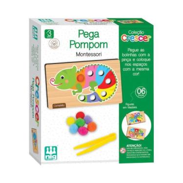 Imagem de Brinquedo Educativo Pega Pompom Montessori 6 Peças Coleção Crescer Nig