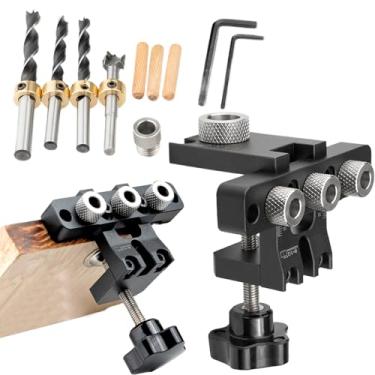 Imagem de Jogo De Guia Para Tarugos,Posicionador de Broca com Grampo | Kit de Furação para Marcenaria | Para Projetos de Carpintaria e DIY em Móveis Armários Cadeiras Mesas