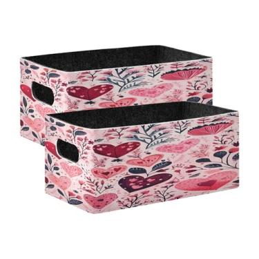 Imagem de xigua Conjunto de 2 caixas de armazenamento de corações para o dia dos namorados, cubo de armazenamento dobrável, organizador de cestas de armazenamento para livros, prateleiras, armário, lavanderia