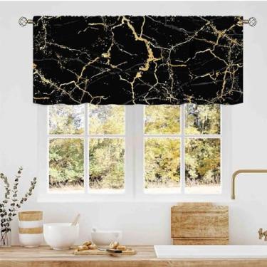 Imagem de Saia dourada preta, moderna, abstrata, mármore, dourado, glitter, estampada, estética, luxuosa, bolso para varão, pequenas cortinas de janela curta para cozinha, café, sala de estar, quarto, armário