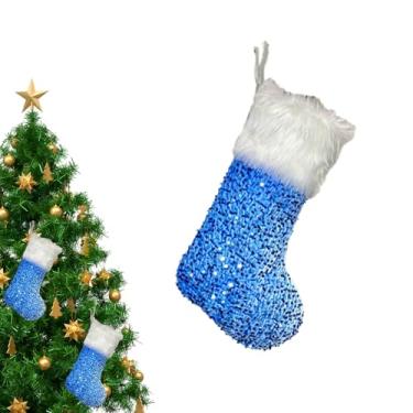 Imagem de Meia de Natal com glitter - Decoração de lantejoulas de Natal, ornamento de meias de festa | Para adultos, crianças, família, mulheres, lareira de lareira