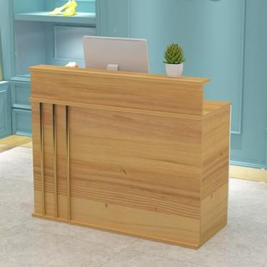 Imagem de Mesa de recepção rosa com gaveta de bloqueio e bandeja de teclado, balcão frontal de madeira para loja de roupas, salão de beleza, lobby – design moderno de 60 cm