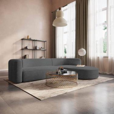Imagem de Sofá Modular Sala de Estar Decoração Luxo 265cm Lado Esquerdo Suede Celinne Luxuoso Cinza Escuro
