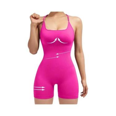 Imagem de Macacão Feminino De Verão Em Nylon Canelado Liso Para Yoga, Esportes E