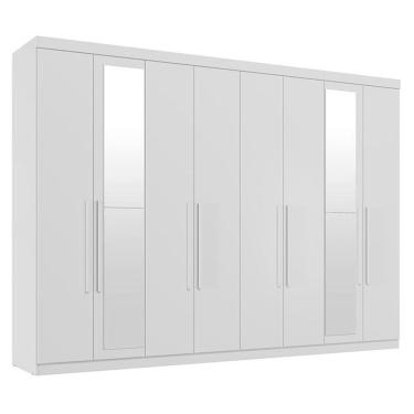Imagem de Guarda Roupa Casal 8 Portas 4 Gavetas Master New com Espelho Branco Brilho - Santos Andirá