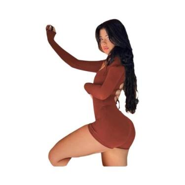 Imagem de Macacão Feminino Justo Com Renda, Costas Nuas, Manga Comprida, Estilo 
