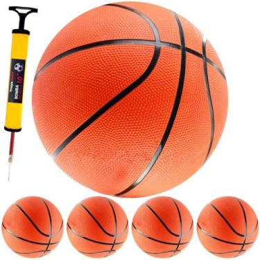 Imagem de Kit Bomba + 5 Bolas De Basquete Indoor/Outdoor Laranja Tamanho Padrão 