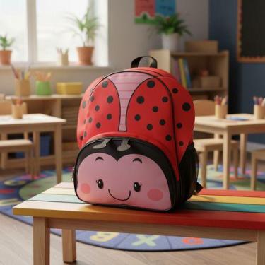 Imagem de Mochila Infantil Costas Escolar Alça Menino Menina Kids Vermelho Joani