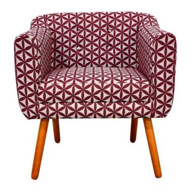 Imagem de Poltrona Decorativa Julia Linho Floral Geométrico Vermelho A35 - D'Ros