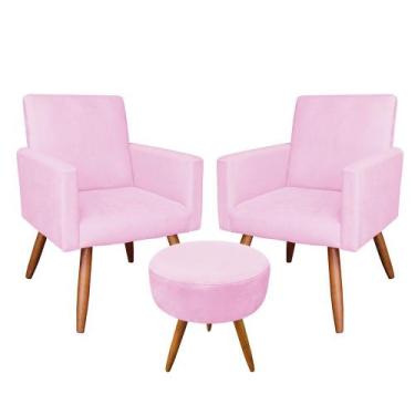 Imagem de Kit 02 Poltronas com 01 Puff Larissa Suede Pés Palito Castanho D'Rossi