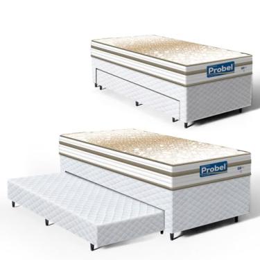 Imagem de Cama Box com Colchão de Molas Ensacadas Double Face Pillow Euro Alfa Probel + Auxiliar de Espuma Unique Solteiro 88cm (Branco)