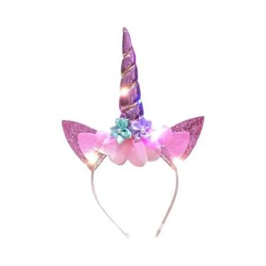 Imagem de Tiara De Unicórnio Brilhante Para Meninas Com Luzes LED E Chifres Arco