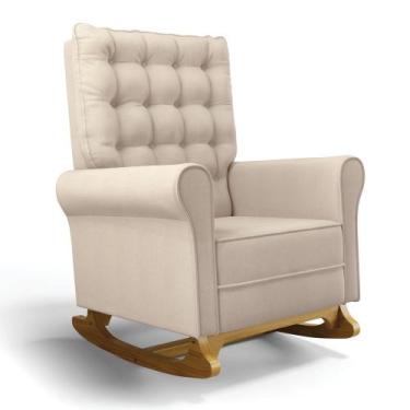 Imagem de Poltrona de Amamentação Manu Linho Areia TC183 Base Balanço de Madeira