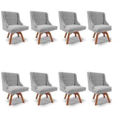Imagem de Kit 8 Cadeiras Estofadas Giratória Para Sala De Jantar Lia Suede Cinza - Ibiza
