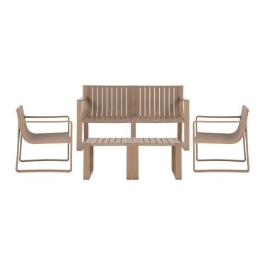 Imagem de Conjunto 5 Peças área Externa Bahamas 2 Poltronas 2 Mesas De Centro 1 Sofá 120cm Em Fibra Natural Café G56 Gran Belo