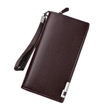 Imagem de Carteira longa masculina slim fit – feita de couro PU premium com 12 compartimentos para cartões, 3 compartimentos para notas e bolsos com zíper, adequada para negócios e viagens (preto, marrom), Café