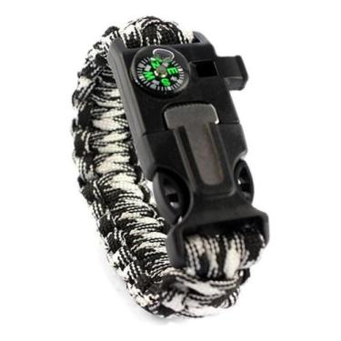 Imagem de Bracelete Paracord Pederneira Apito Bussola Preto/ Branco - Taue