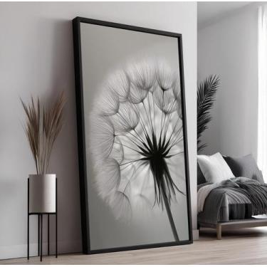 Imagem de Quadro com Moldura e Acrilico Cristal Vidro Dente Leao Cinza para Sala