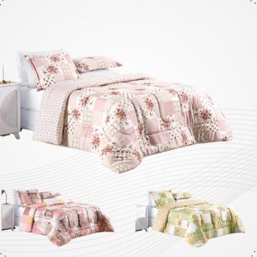 Imagem de Kit Edredom Luxo Cobertor Estampado Cor Rosa Queen 3 Pças Soft Macio C