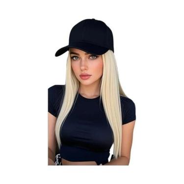 Imagem de Peruca De Cabelo Sintético Preto Longo E Liso De 18 Polegadas Ajustáve