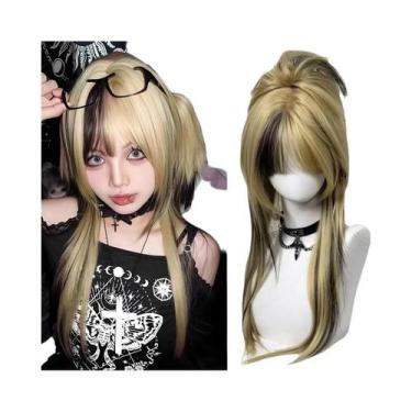 Imagem de Peruca Sintética Longa E Lisa De 24 Polegadas, Preta E Rosa, Com Rabo 