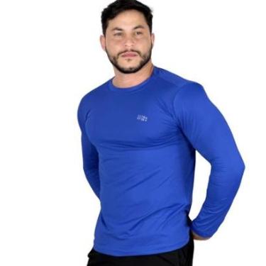 Imagem de Camiseta Masculina Fit Manga Longa Segunda Pele UV +50 Premium  Azul-Masculino