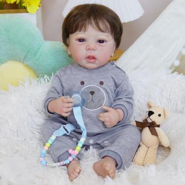 Imagem de Boneco Bebê Reborn Brastoy Silicone 48cm Conjunto de Roupa Mamadeira C