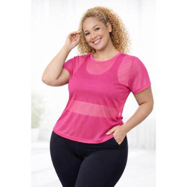 Imagem de Camiseta Tule Rosa Plus Size Feminina para Academia Leve e Confortável-Feminino