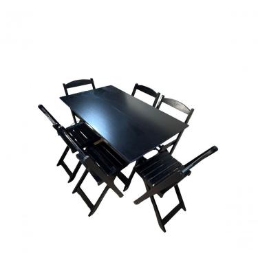 Imagem de Conjunto Dobrável 120x70 Com 6 Cadeiras Preto Bar Restaurante Lanchonete