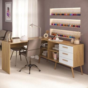 Imagem de Mesa de Manicure Profissional em L com 3 Gavetas Jady Multimóveis MP60