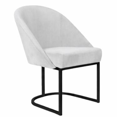 Imagem de Cadeira Lua Metal Preto Decorativa Estofada em Veludo Cinza para Sala e Escritório