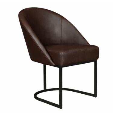 Imagem de Cadeira Lua Metal Preto Decorativa Estofada em Corino Marrom para Sala e Escritório