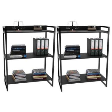 Imagem de Kit 2 Estantes Com 3 Prateleiras Escritório C114x80cm Preto - LYAM DEC