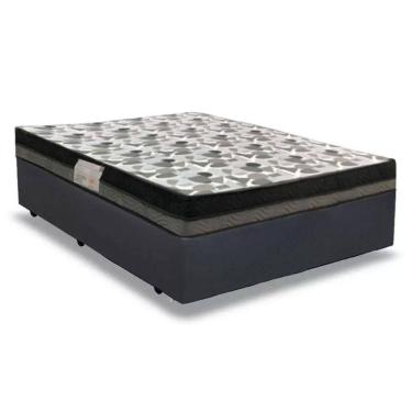 Imagem de Cama Box Casal Sintético + Colchão Casal Ortobom Iso Dupla Face 60x138x188 cinza