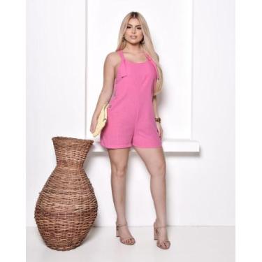 Imagem de Macaquinho Jardineira Feminino Linho Com Botões na Lateral e Alça Ajus