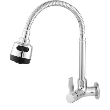 Imagem de Torneira de Cozinha Wg08 Gourmet 1-4 de Volta Parede Aço Inoxidável Cromado Bica Flexív...