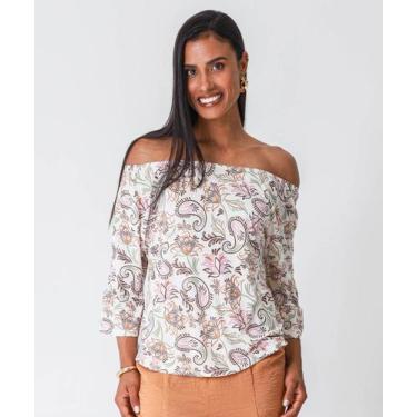 Imagem de Blusa Feminina Ombro a Ombro Estampada Marisa Bege-23043, Bege, P