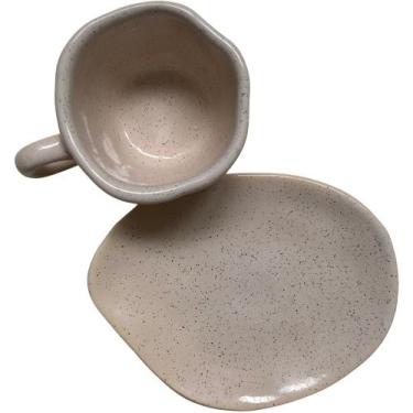 Imagem de Xícara de café c/ pires de cerâmica orgânico branco areia - haifa coll