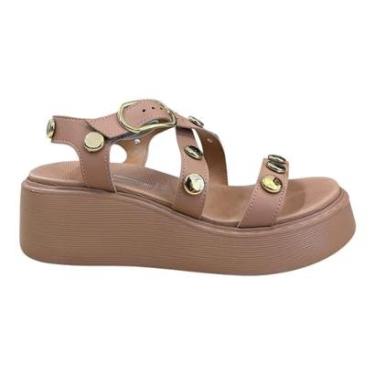 Imagem de Sandalia Feminino Vizzano Casual Plataforma Anabela Tiras Brilho Metalizado 6525.216 Nu...