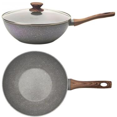 Imagem de Panela Wok Cerâmica com Tampa 28 Cm Grafito Indução Mimo Style