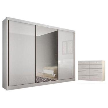 Imagem de Guarda Roupa Casal Sonetto Com Espelho E Gaveteiro Milão Com Chave Nev