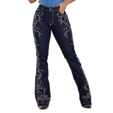 Imagem de Calça Country Feminina Jeans Flare Strass Furtacor Amaciado - Rodeo Fa