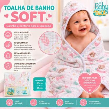 Imagem de Toalha Banho Soft Capuz Bebê Forrada 85cm X 85cm Minasrey - Mundo dos 